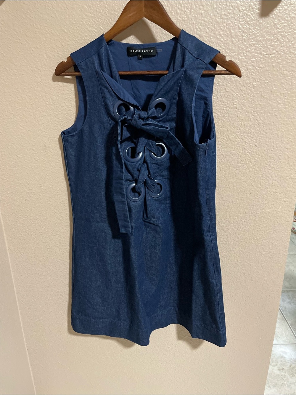 English Factory Denim Sleeveless Lace-Up Shift Dress